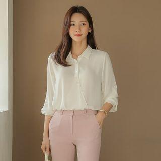 Half-placket Tab-sleeve Blouse