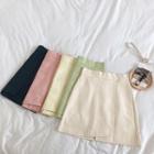 Plain Asymmetric Frilled Faux Leather High-waist A-line Skirt