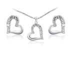 Set: Rhinestone Heart Earring + Pendant Necklace Platinum - One Size