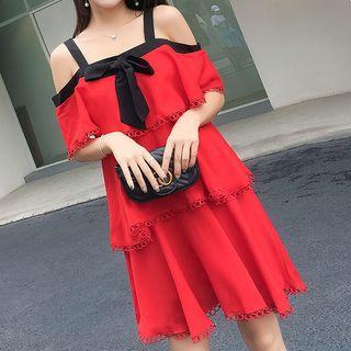 Cold-shoulder Mini Layered Dress