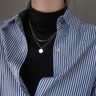 Disc Pendant Sterling Silver Layered Necklace Silver - One Size