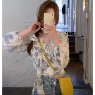 Long-sleeve Chiffon Print Top
