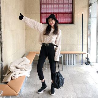 Fleece-lined Tapered Pants With Belt