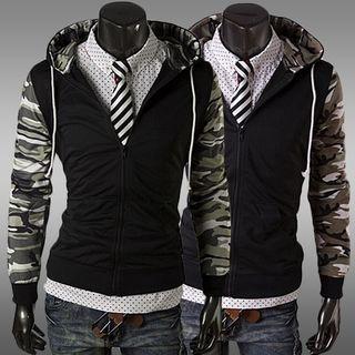 Camouflage Panel Zip Hoodie