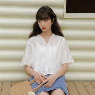 V Collar Lace Top