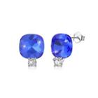 Sterling Silver Fashion Simple Geometric Square Stud Earrings With Sapphire Austrian Element Crystal Silver - One Size