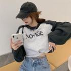 Printed Letter Sweatshirt / Mock Two Piece Straight-cut Jeans
