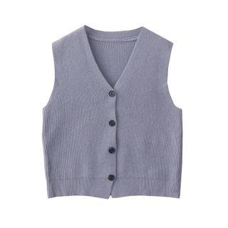 V-neck Plain Cropped Knit Vest