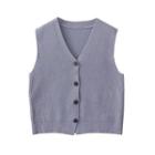 V-neck Plain Cropped Knit Vest