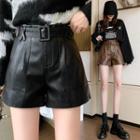Faux Leather Buckled Shorts