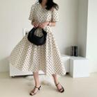 Gathered-waist Polka Dot Long Dress Cream - One Size