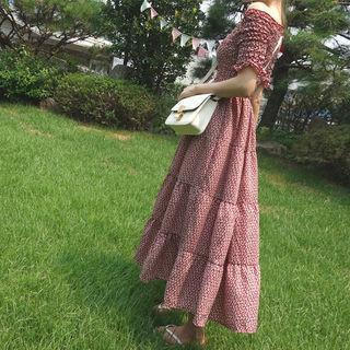 Off-shoulder Smocked Tiered Maxi Dress
