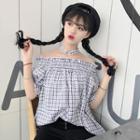 Plaid Off Shoulder Blouse With Choker