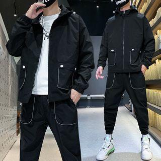 Set: Lettering Hooded Cargo Jacket + Harem Pants