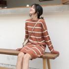 Striped Long-sleeve Loose-fit Knit Dress