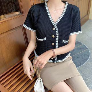 Contrast Trim Short Sleeve Cropped Cardigan