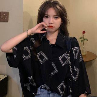 Short-sleeve Polo-neck Patterned Shirt