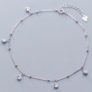 925 Sterling Silver Rhinestone Anklet S925 Silver - Silver - One Size