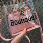 Transparent Pvc Lettering Crossbody Bag With Inset Pouch