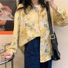 Floral Long-sleeve Chiffon Shirt As Shown In Figure - One Size