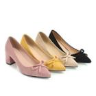 Block Heel Bow Pointed Pumps
