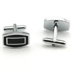Oval Cuff Link Black, Silver - One Size