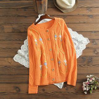 Floral Embroidery Cable Knit Cardigan