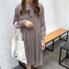 Gingham Lace-up Pleated Dress Brown - One Size