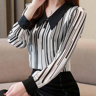 Balloon-sleeve Patterned Blouse