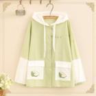 Long-sleeve Avocado Print Color Block Hooded Buttoned Shirt