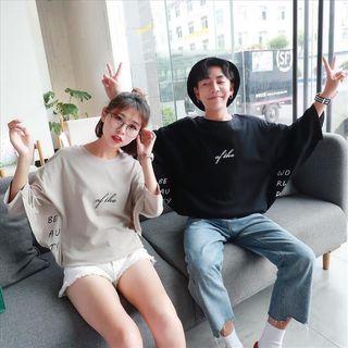 Couple 3/4-sleeve Lettering T-shirt