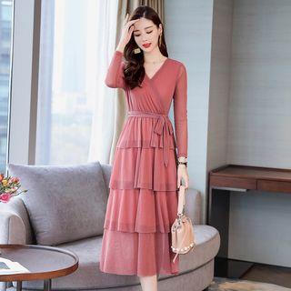 V-neck Layered Long Sleeve Dress