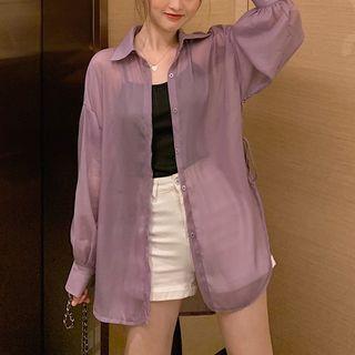 Long-sleeve Slit Tie-strap Shirt