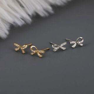 Bow Rhinestone Sterling Silver Stud Earring