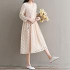Long-sleeve Chinese Knot Button A-line Lace Dress