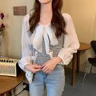 Ribbon Tweed Panel Blouse