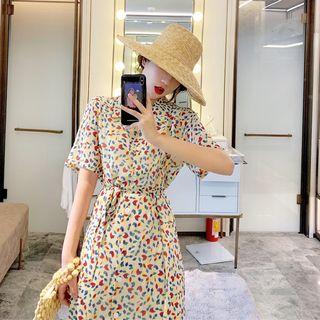 Plain Short-sleeve Shirtdress As Figure - One Size
