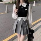 Mock Two-piece Top / Pleated Skirt