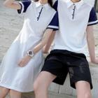 Couple Matching Two-tone Short-sleeve Polo Dress / Polo Shirt