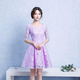 Elbow Sleeve A-line Cocktail Dress