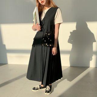 Sleeveless Double-breasted Midi Pleated Dress