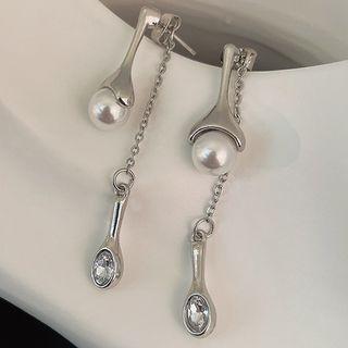 Faux Pearl Drop Earring 1 Pair - Stud Earring - Silver Needle - Silver - One Size