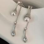Faux Pearl Drop Earring 1 Pair - Stud Earring - Silver Needle - Silver - One Size