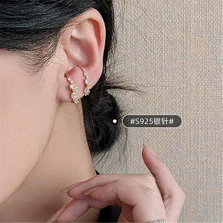 Rhinestone Earring 1 Pair - S925 Silver Needle - Gold Trim - Silver - One Size