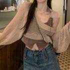 Crochet Knit Cropped Sweater / Chain Strap Halter Top
