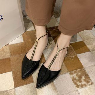 Front-zip Ankle-strap Pointy-toe Flats
