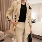 Set: Contrast-trim Double-breasted Blazer + Dress Pants
