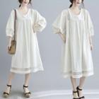 3/4-sleeve Eyelet Lace Midi Shift Dress