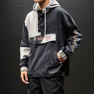 Color Panel Half-placket Lettering Hoodie