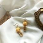 Yarn Bead Wooden Rectangle Dangle Earring 1 Pair - Hook Earring - Yarn Bead - One Size